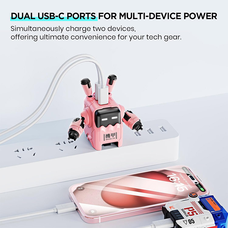 خرید شارژر GravaStar Delta35 - دارای دو شاخه و سه شاخه - صورتی